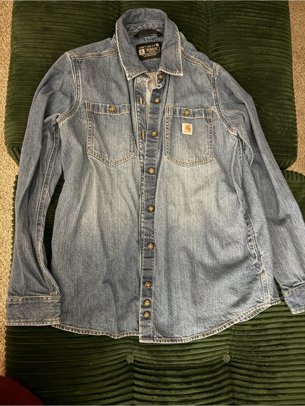 Carhartt unisex Faded Light Blue Denim Button-Front Work Shirt